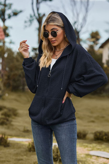 Cable-Knit Long Sleeve Hooded Jacket