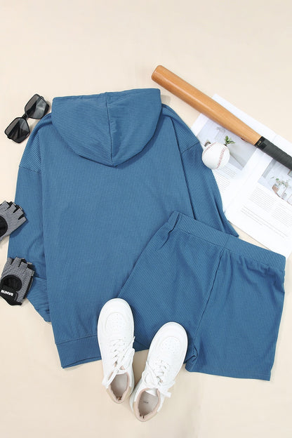 Drawstring Zip Up Sweatshirt and Shorts Set