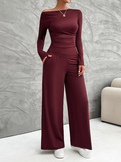 Devine Long Sleeve Top and Wide Leg Pants Set