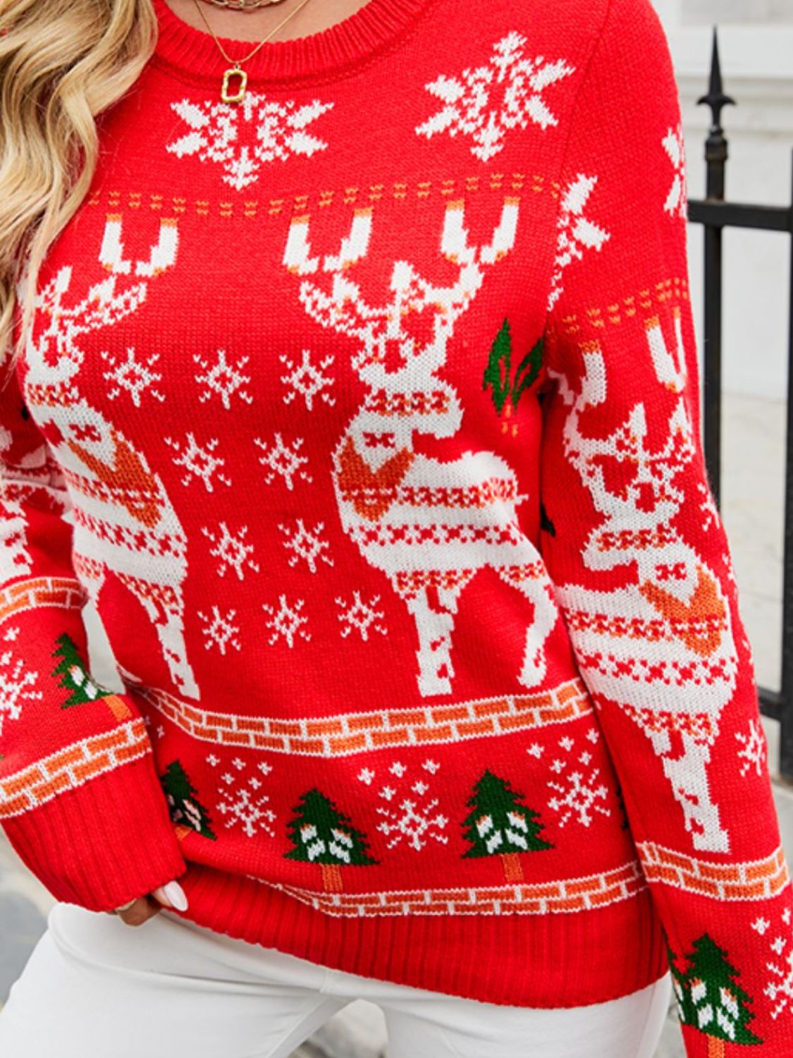 Christmas Reindeer Crewneck Pullover Sweater