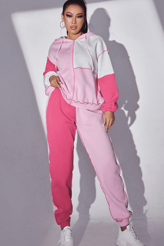 Exposed Seams Color Block Hoodie and Pants Set