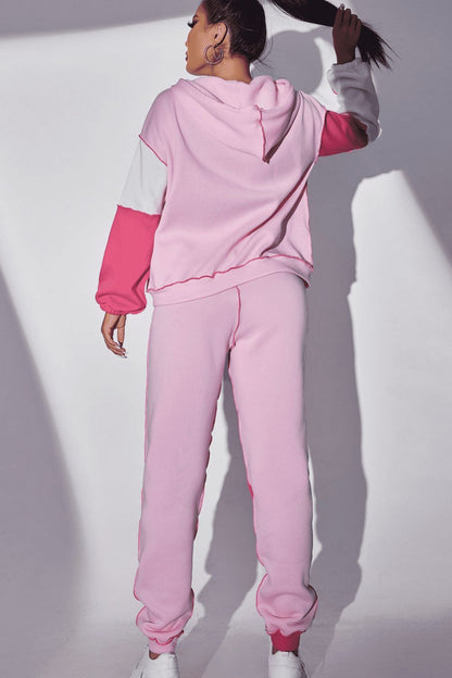 Exposed Seams Color Block Hoodie and Pants Set