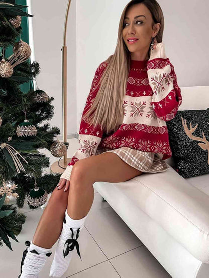 Snowflake Pattern Dropped Shoulder Sweater